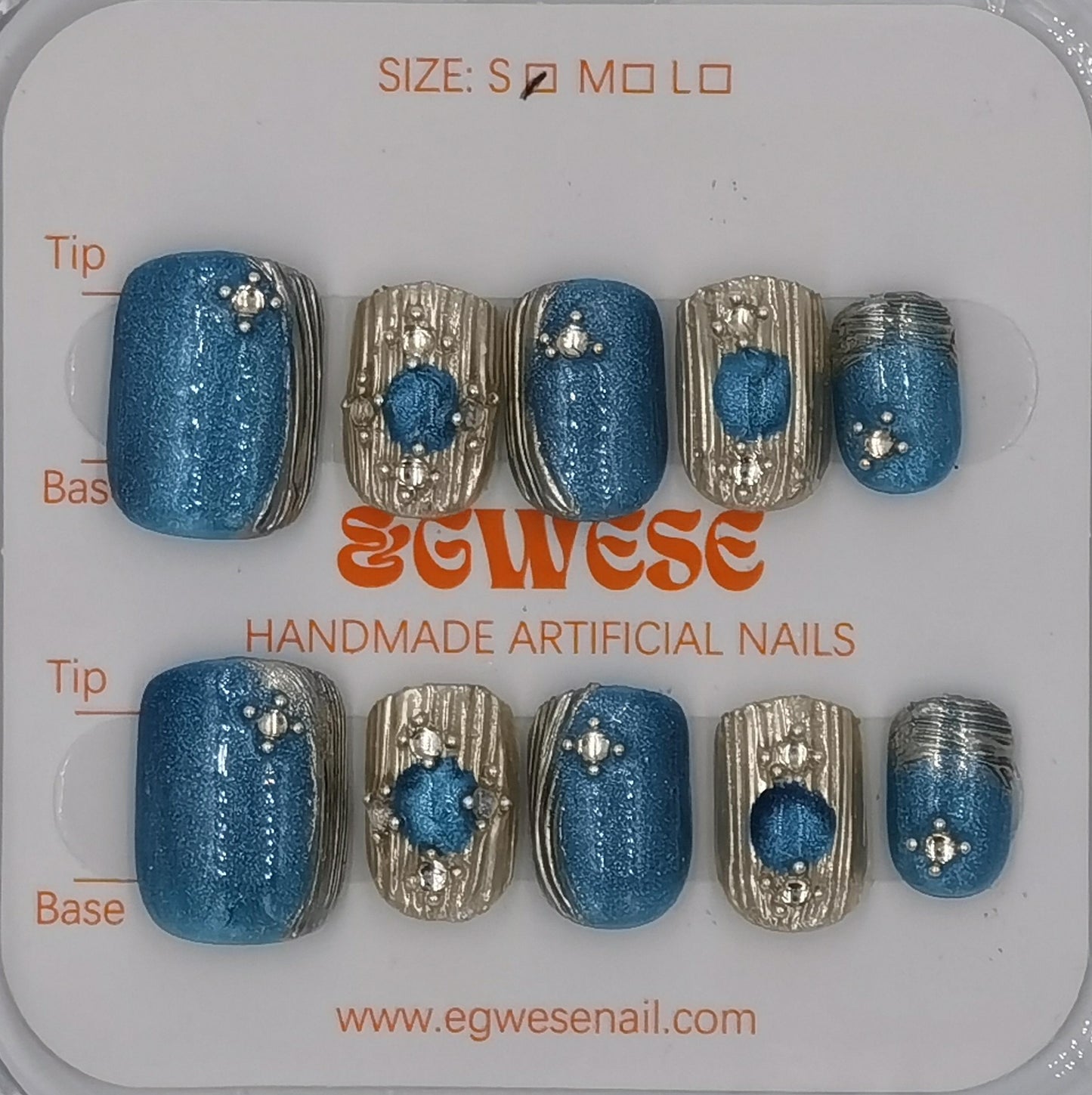 Blue Frost & Silver Stripes-Short Square